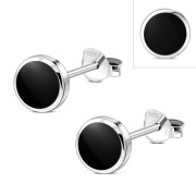 Black Onyx Round Silver Earrings - e365